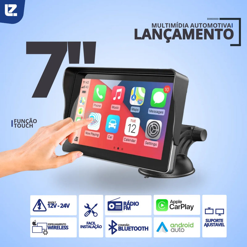 Multimídia Carro Universal Android e IOS com Tela 7P e Câmera de Ré